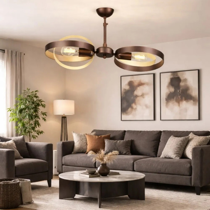 NG Lighting Kremasto Fotistiko Rag Xeiropoiito Metalliko Skouria/Moka Difoto E27 52x70cm 2024077